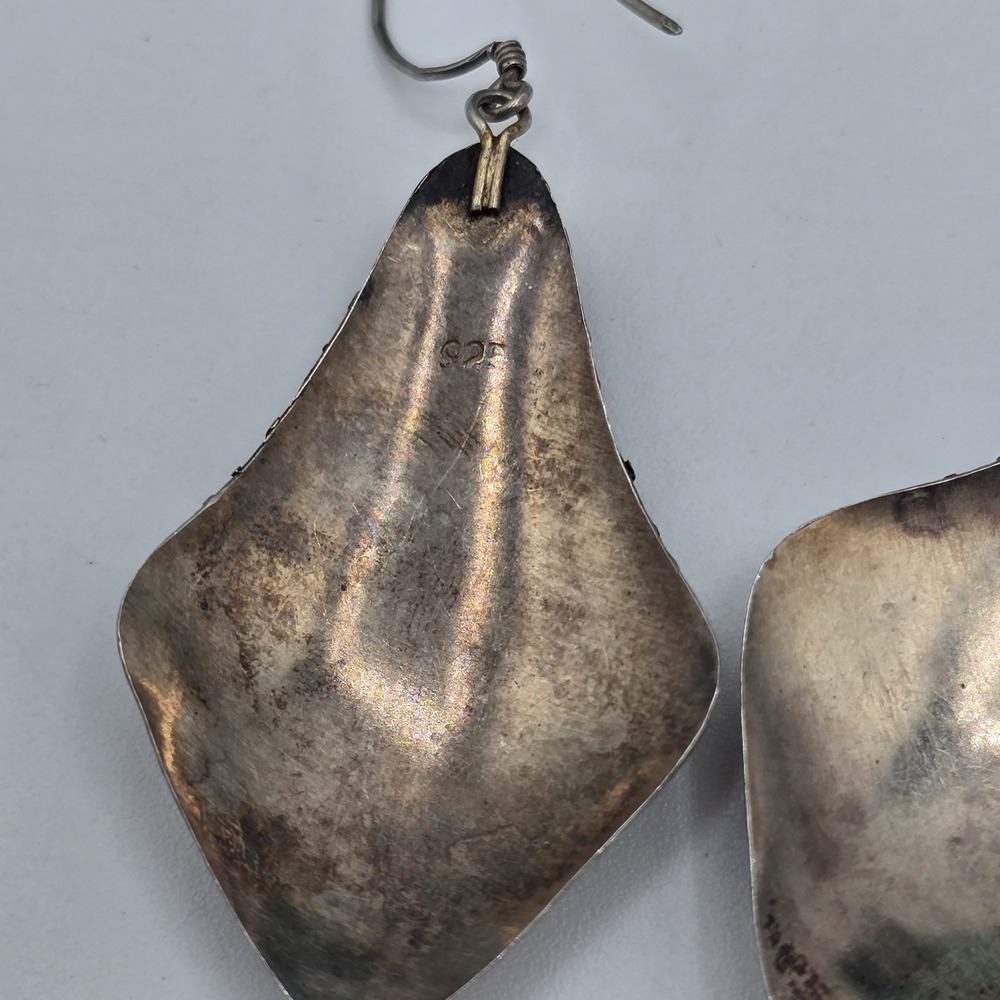 Stunning Vtg Sterling & 18k Gold Accent Handmade Earrings Western Boho - Picture 5 of 8